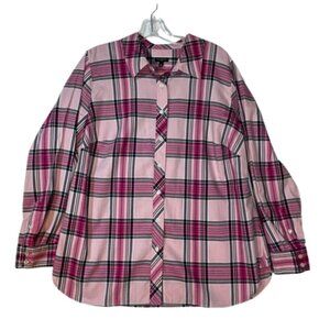 Talbots Women’s Plus 1X Pink Plaid Long Sleeve Button Up Shirt